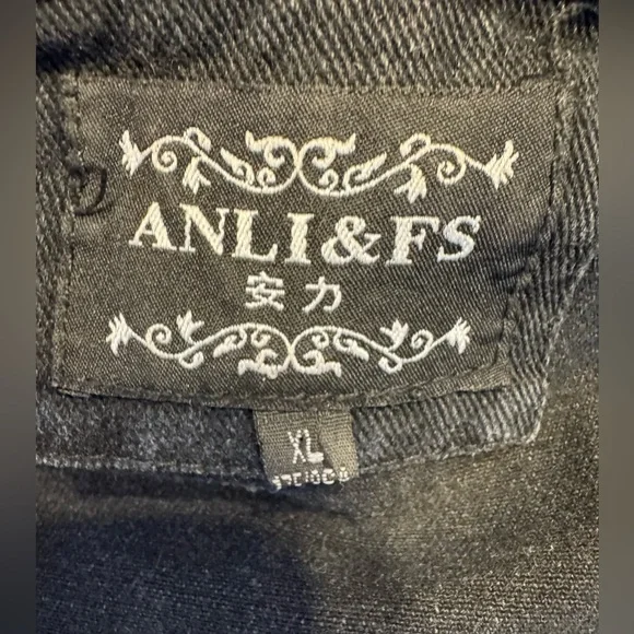 Graphic Black Denim Jacket Punk Streetwear moto Jean Jacket Angel Patch - Picture 8 of 16